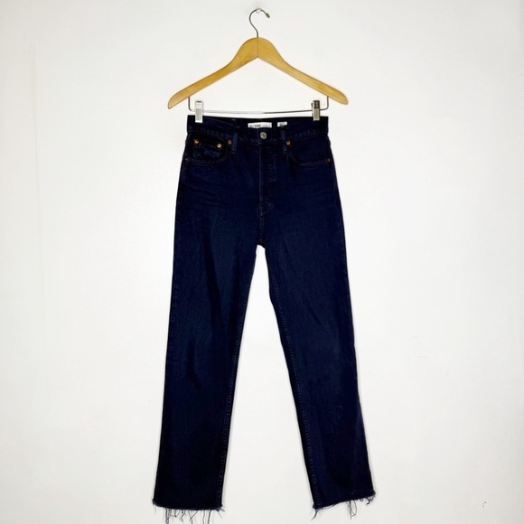 Re/done Blue Denim High Rise Slim Straight Jeans Size 24 - Picture 2 of 7
